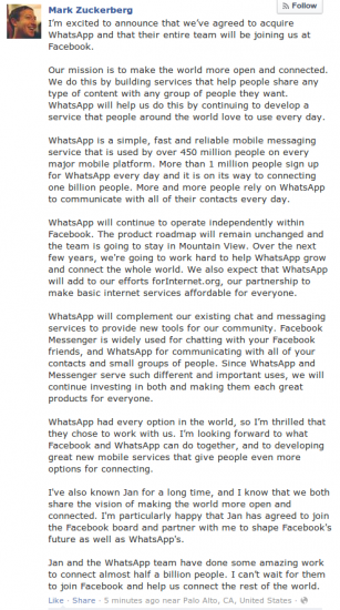 Mark Zuckerberg Ankündigung WhatsApp