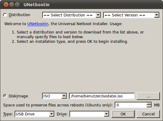 Erstellung USB-Bootstick mit UNetbootin