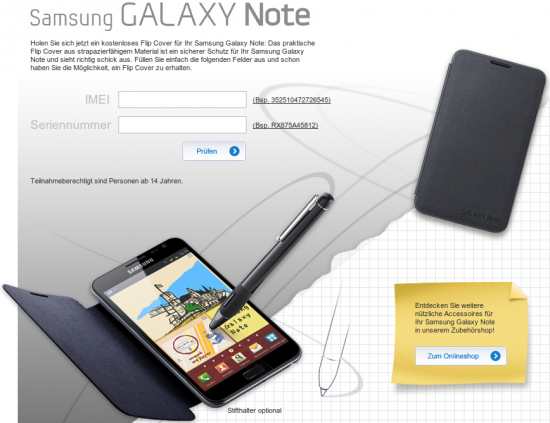 Samsung Galaxy Note Flip Cover kostenlos