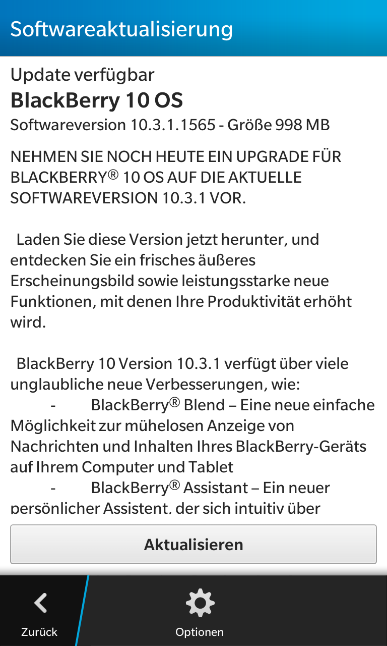 Blackberry OS 10.3.1 Update