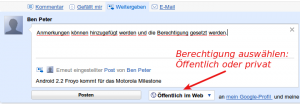 reshare2 Reshare mit Anmerkung und Berechtigung